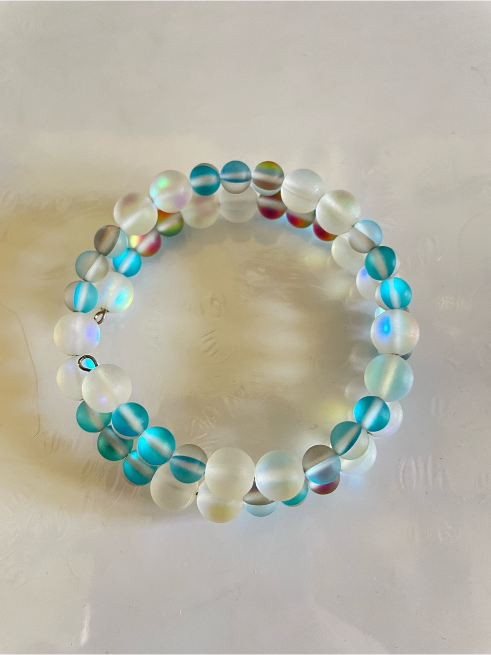 Frosted Aqua Bead Stretch Bracelet - Women Jewelry